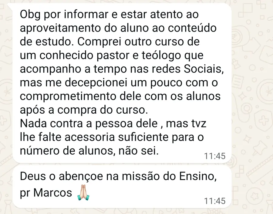 Depoimento do Pr. Marcos enviado por mensagem